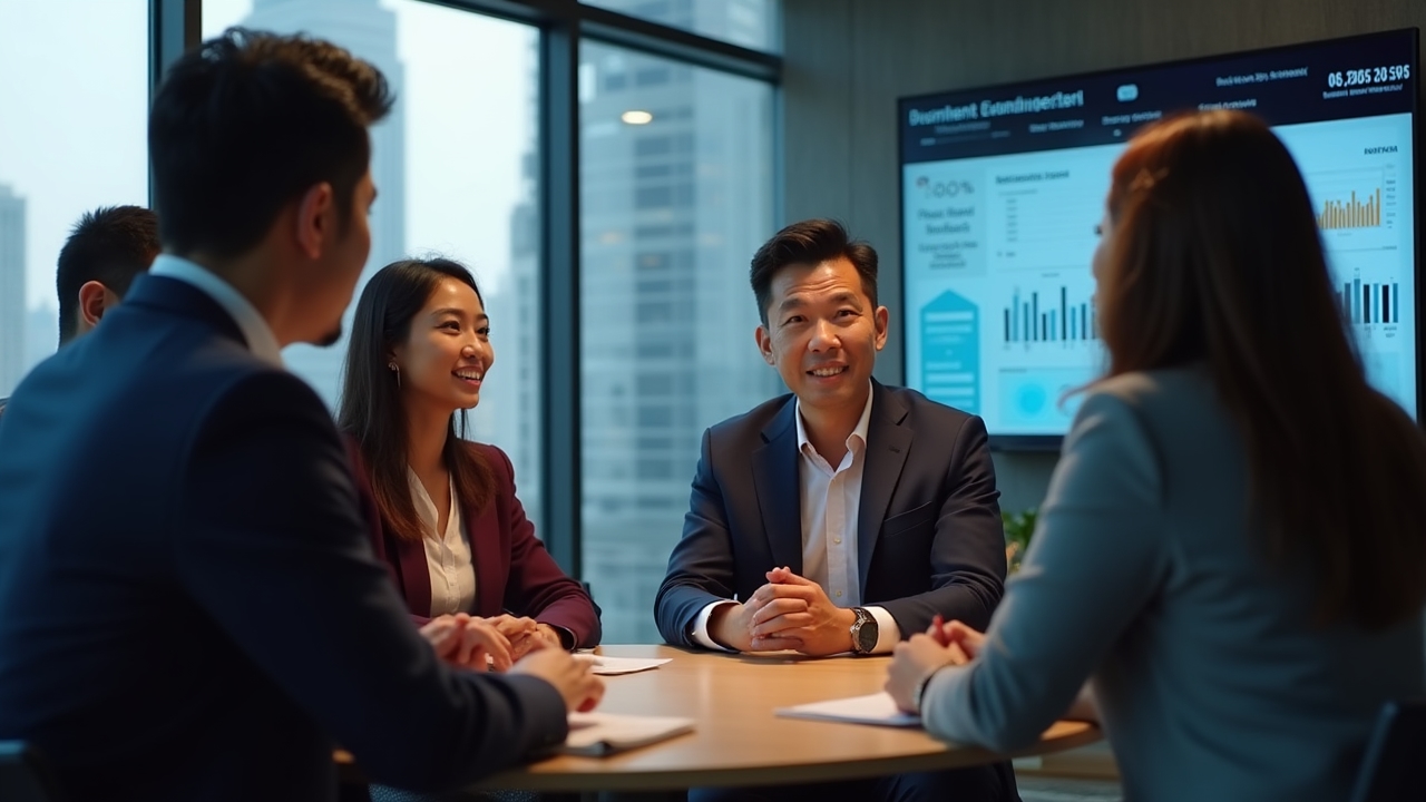 Strategic business coaching session with diverse executives